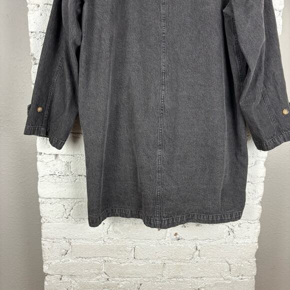 90’s Y2K Denim & Co Toggle Button Fleece Lined Denim Chore Trench Jacket - Picture 8 of 12